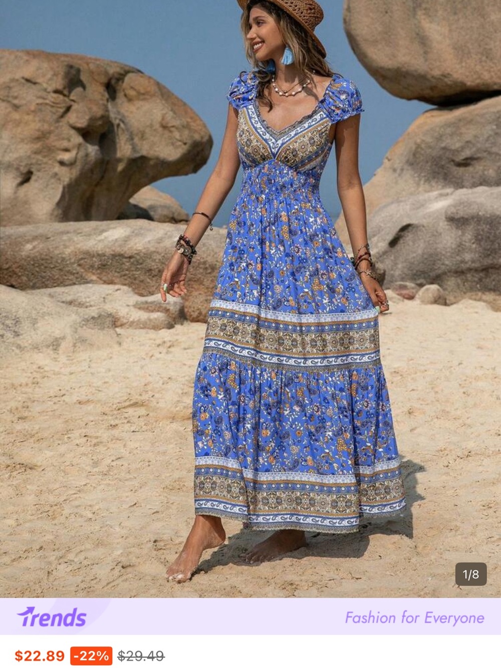 Blue Floral Boho Maxi Dress - Breezy Women's Summer Dress